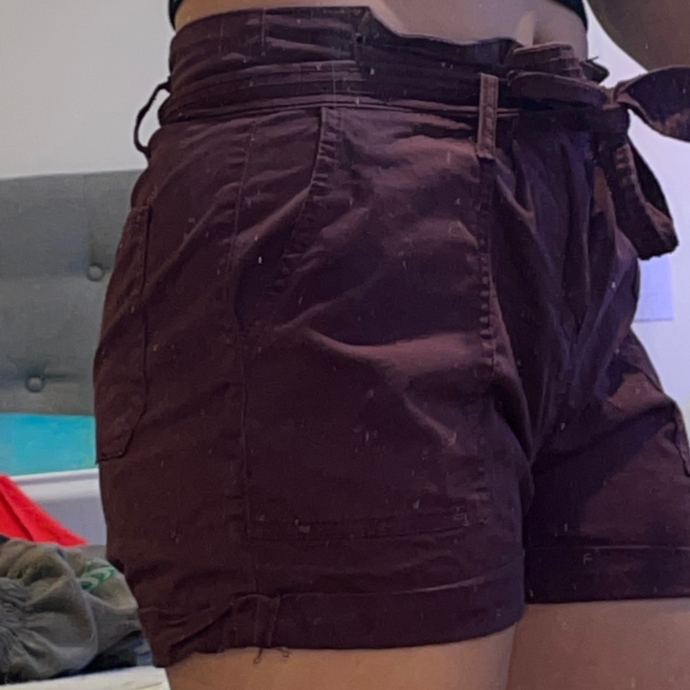 Burgundy paper bag shorts